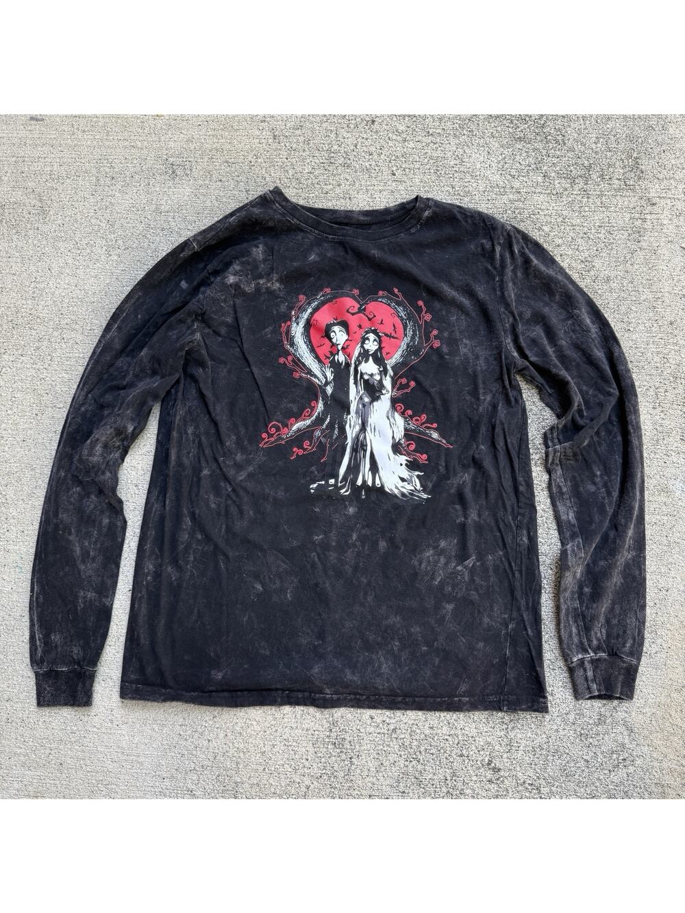 Corpse Bride Long Sleeve Shirt Medium Black Gray Tim Burton Victor Emily Goth